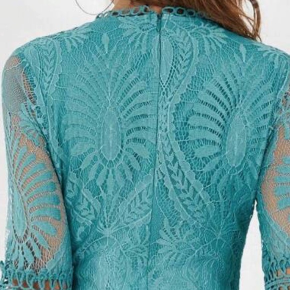 Luxe Turquoise Blue  Eyelash Lace Bell Sleeve Party Evening dress - Picture 8 of 8